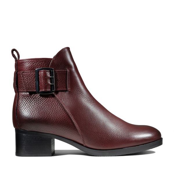 Clarks Womens Mila Charm Biker Boots Burgundy | UK-9741652 - Click Image to Close